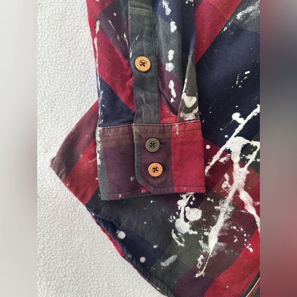 American Heritage Shirt Mens XL Red Plaid Paint Splatter Roll Tab Long Sleeve - Picture 9 of 15